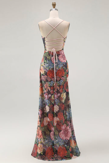 Slida Spaghetti Remmar Blommig Rynkad Bröllop Gäst Klänning Med Snörning Upp Tillbaka